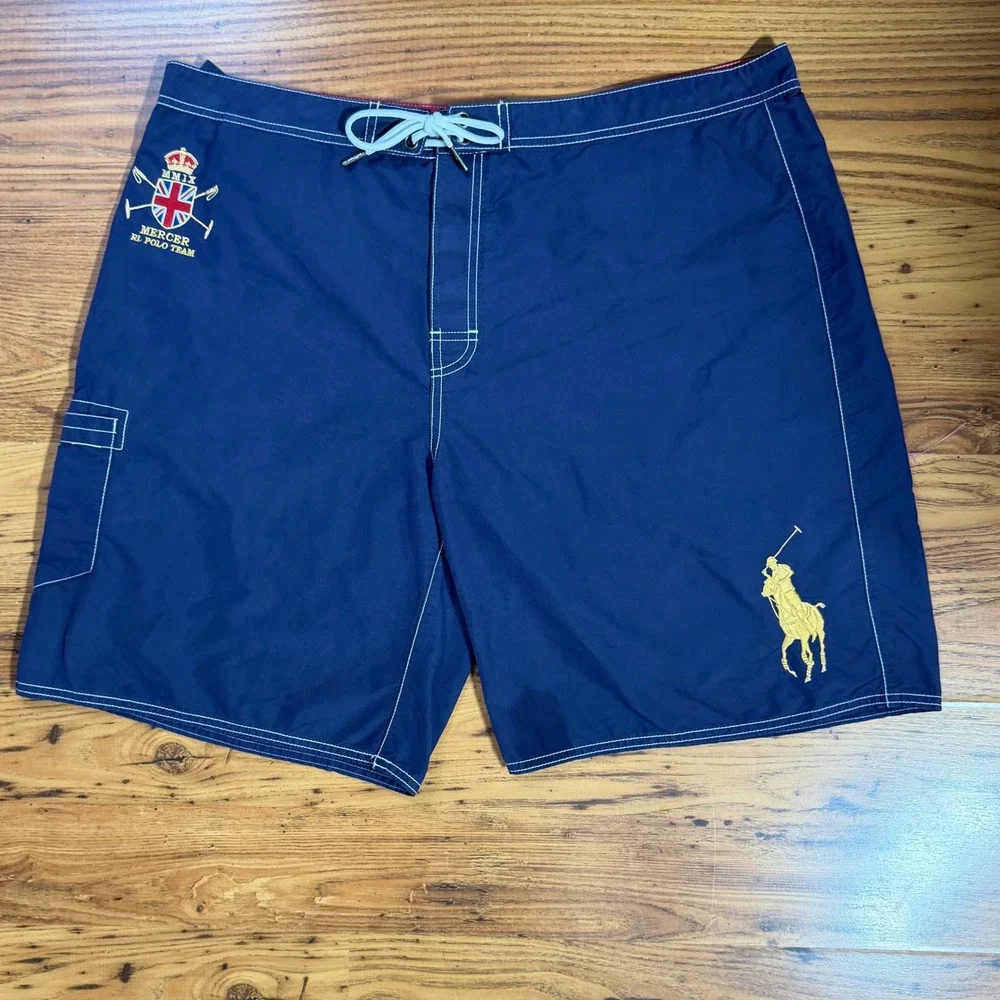 Polo Ralph Lauren Board Shorts Navy Blue Big Pony Mercer Polo Team Mens Size 38